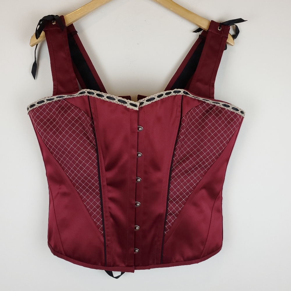 Corset Story Burgundy Satin Overbust Corset with Straps